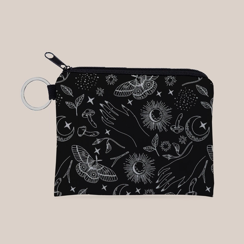 Bohemian Mystical Print Polyester Coin Purse Waterproof Mini Wallet With Keychain Celestial Pattern Zipper Pouch For Women
