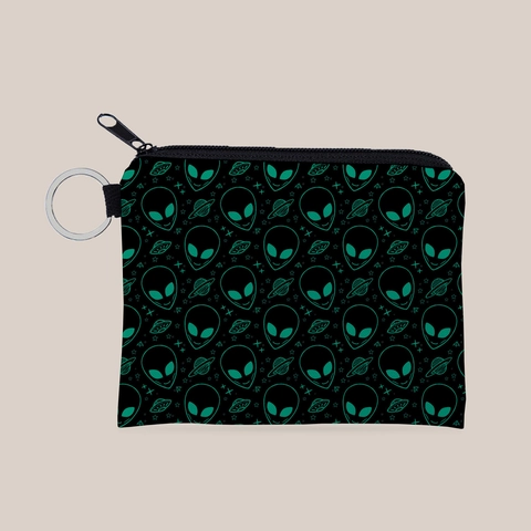 Alien UFO Bedruckte Mini Münzbörse Polyester Wasserabweisende Kleine Geldbörse Mit Metall Schlüsselring Für Damen Alltag
