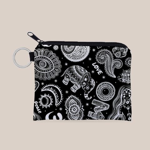 Boheems Olifant Print Muntportemonnee Polyester Mini Portemonnee Met Sleutelhanger Draagbare Ritszak Voor Dames