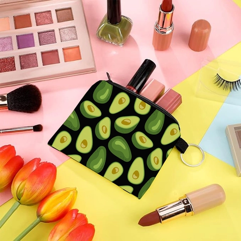 Women Mini Avocado Printed Coin Purse Polyester Waterproof Zipper Wallet With Keychain Small Pouch For Daily Use Cute Streetwear Bag