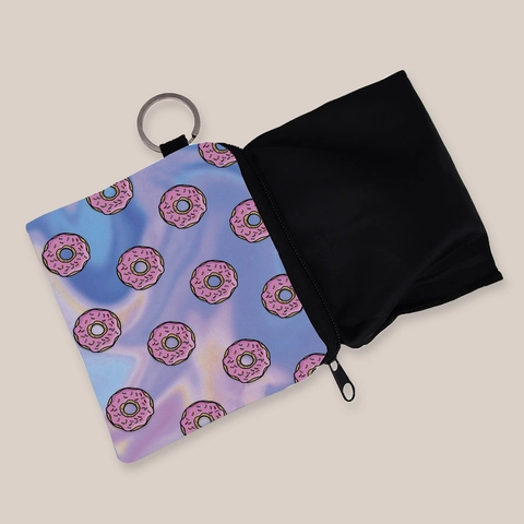 Donut Print Polyester Portemonnee Vrouwen Gradiënt Rits Mini Portefeuille Draagbare Kleine Vierkante Opbergtas Met Sleutelhanger