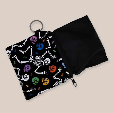 Women Colorful Skull Print Coin Purse Square Polyester Mini Wallet With Keychain Zipper Fashion Portable Small Money Bag