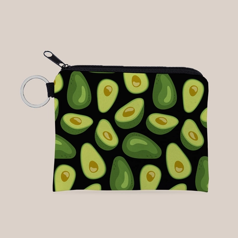Women Mini Avocado Printed Coin Purse Polyester Waterproof Zipper Wallet With Keychain Small Pouch For Daily Use Cute Streetwear Bag
