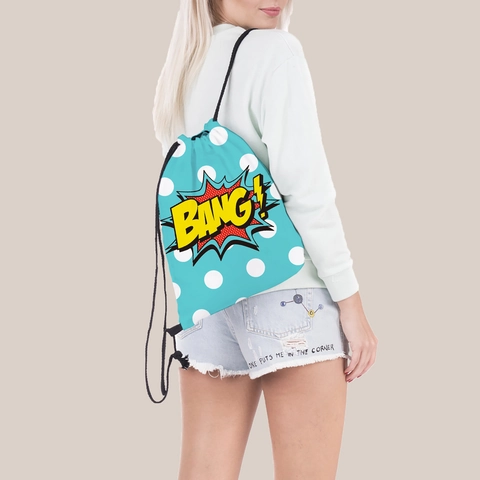 Pop Art Blue Polka Dot Drawstring Backpack Lightweight Polyester Travel Storage Bag For Women BANG Graphic Print