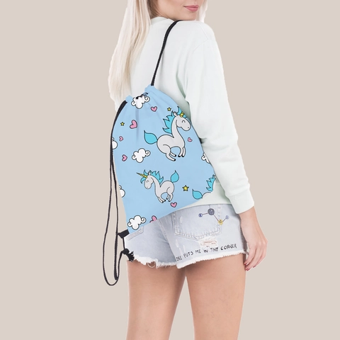 Einhorn Druck Kordelzug Rucksack Tragbare Polyester Beutel Tasche Für Reisen Täglich Lässig Damen Kinder Leichtgewichts