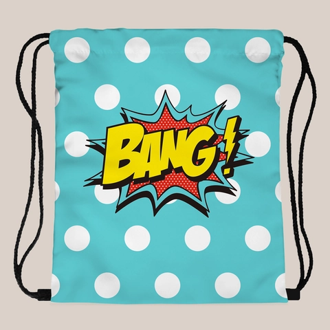 Pop Art Blue Polka Dot Drawstring Backpack Lightweight Polyester Travel Storage Bag For Women BANG Graphic Print