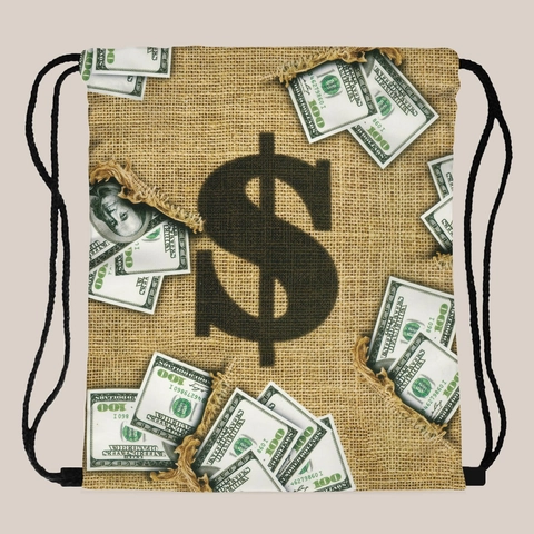 Creative Dollar Sign Money Print Drawstring Backpack Portable Polyester Burlap Sack Pattern String Bag For Travel Casual