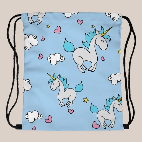 Einhorn Druck Kordelzug Rucksack Tragbare Polyester Beutel Tasche Für Reisen Täglich Lässig Damen Kinder Leichtgewichts