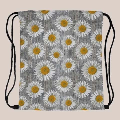Dames Zonnebloem Print Rugzak met Trekkoord Draagbare Reis Opbergtas Lichtgewicht Polyester Madeliefje Patroon Tas