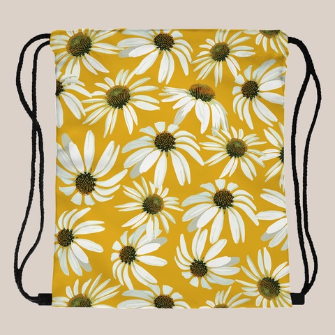Zonnebloem Madeliefje Bloemenprint Dames Rugzak Met Trekoord Draagbare Reistas Polyester Lichtgewicht Opvouwbare Opbergtas