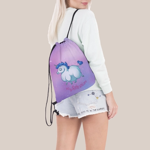 Women Unicorn Print Drawstring Backpack Purple Galaxy Gradient Portable Travel Cinch Bag Polyester Casual Gym Sackpack
