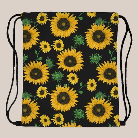 Sac à Dos à Cordon pour Femmes avec Imprimé Tournesol Sac de Rangement de Voyage Portable en Polyester Sac à Bandoulière Casual