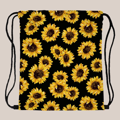 Dames Zonnebloem Print Rugzak met Trekkoord Lichtgewicht Polyester Cinch Tas Draagbare Opvouwbare Reizen Opslag Rugzak