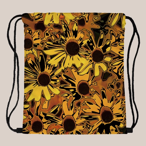 Damen Casual Sonnenblume Druck Kordelzug Rucksack Polyester Tragbarer Gym Sack Reisen Cinch Tasche Aufbewahrung Tagesrucksack