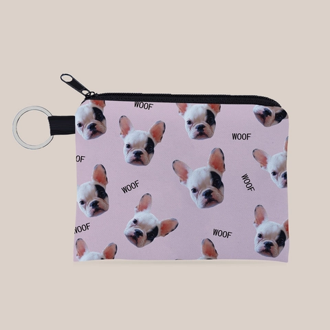 French Bulldog Printed Coin Purse For Women Girls Portable Mini Zipper Pouch With Keychain Ring Cute Animal Pattern Polyester Bag