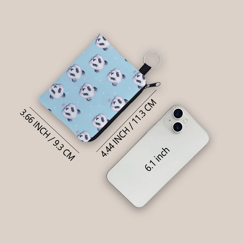 Panda Pattern Printed Polyester Coin Purse With Metal Keychain Mini Portable Zipper Wallet For Women Girls Daily Storage Bag