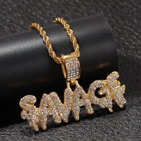 Hip Hop SAVAGE Alphabet Anhänger Halskette Für Herren Edelstahl Vergoldet Strass Eingelegt Seilgliederkette Schmuck Geschenk