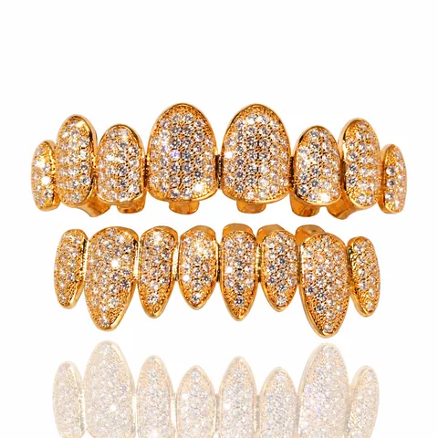 Hip Hop Dental Grillz Copper Iced Out Zirconia Teeth Grills For Men Women Fashion Party Jewelry Gold Silver Plated Mouth Decor