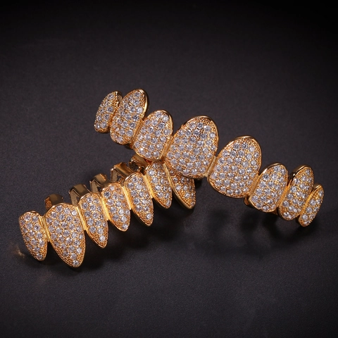 Hip Hop Dental Grillz Copper Iced Out Zirconia Teeth Grills For Men Women Fashion Party Jewelry Gold Silver Plated Mouth Decor