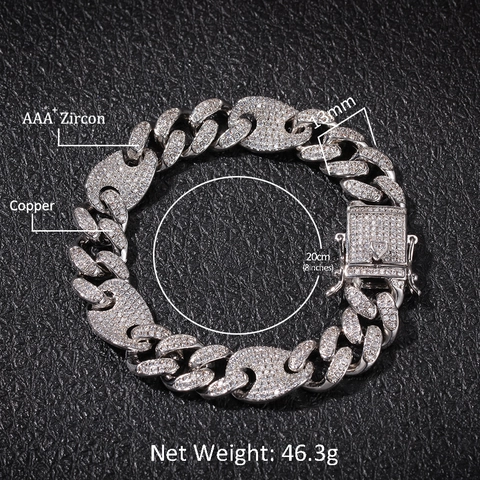 Hiphop 13mm Iced Out Varkensneus Cubaanse Schakelketting Ketting Armband Set Koper Zirconia Heavy Metal Sieraden Voor Heren