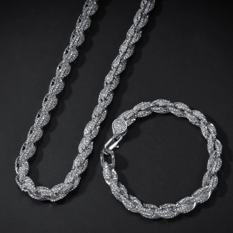 Luxury Iced Out Rope Chain Necklace And Bracelet For Men Alloy Rhinestone Hip Hop Fashion Jewelry Collection Gift