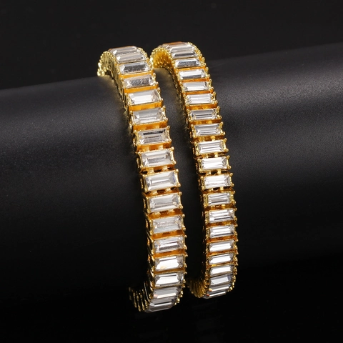 Hip Hop Baguette Slijpvorm Zirkonia Tennis Ketting Legering Verguld Glinsterende Ketting Sieraden Voor Heren Dames Luxe Stijl