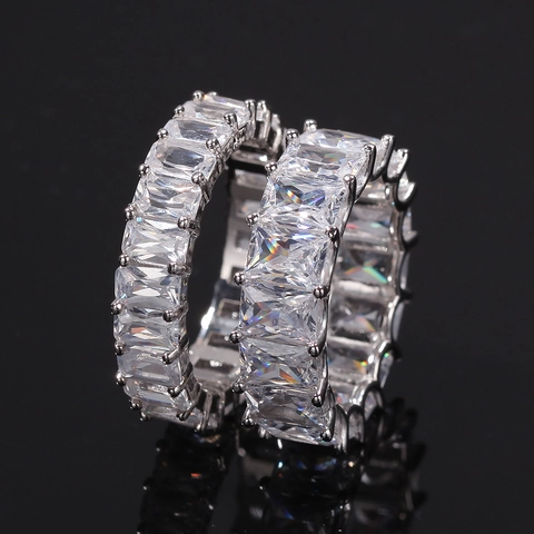 Herren Hip Hop Quadratischer Zirkonia Eternity Ring Iced Out Kupfer Gold Silber Plattiert Rappers Schmuck Zubehör Band Ring