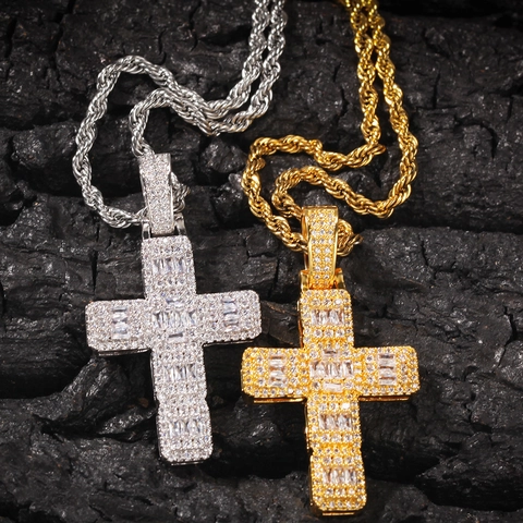 Collana Con Pendente a Croce Hip Hop Iced Out Catena a Corda in Acciaio Inossidabile Placcato Oro Argento Zirconia Gioielli Moda