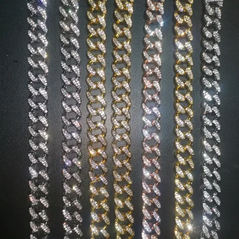 Ensemble Collier et Bracelet à Maillons Cubains Iced Out en Alliage de Strass Hip Hop pour Homme Femme Bijoux de Mode