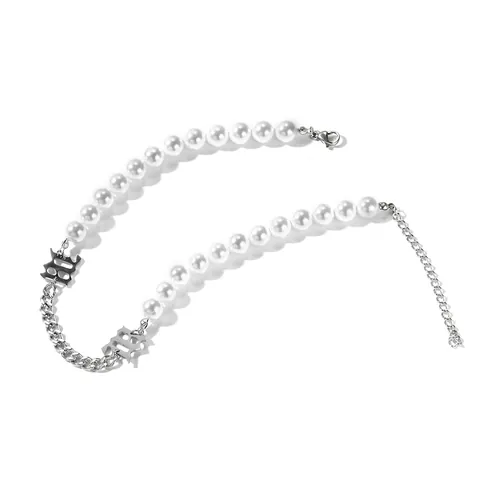 Hip Hop Edelstahl Künstliche Perle Spleißen Halskette Mit Gotischer Buchstabe B Anhänger Streetwear Schmuck Für Herren Damen