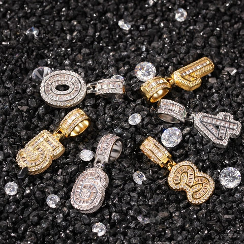 Hip Hop Iced Out Zahlen Anhänger Halskette AAA Zirkonia Kupfer Eingelegt Numerische Anhänger Edelstahl Seilkette Für Damen Herren