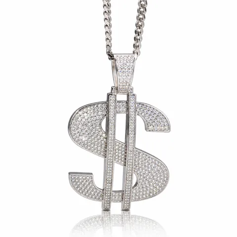 Hip Hop Dollarteken Hanger Halsketting Roestvrij Staal Cubaanse Schakelketting Koper Zirkonia Sieraden Voor Heren Dames