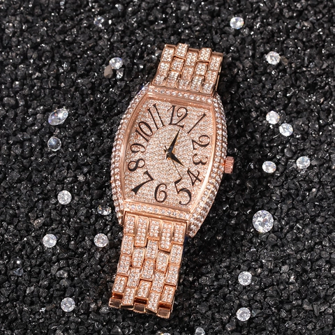 Orologio al Quarzo da Uomo Hip Hop Lusso Forma a Botte con Strass Quadrante Grande Moda Business Casual Orologio da Polso Gioielli