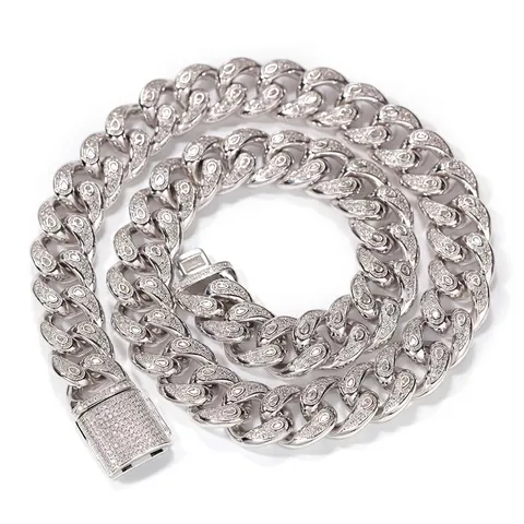 Collana a Catena a Maglia Cubana Hip Hop Iced Out Bracciale Rame Pave Zirconia Gioielli Uomo Donna Moda Streetwear Accessorio