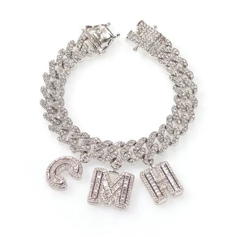 Collana con Ciondolo a Lettera in Lega di Rame e Strass Unisex Catena a Maglie Cubane Iced Out Gioielli da Collo Hip Hop