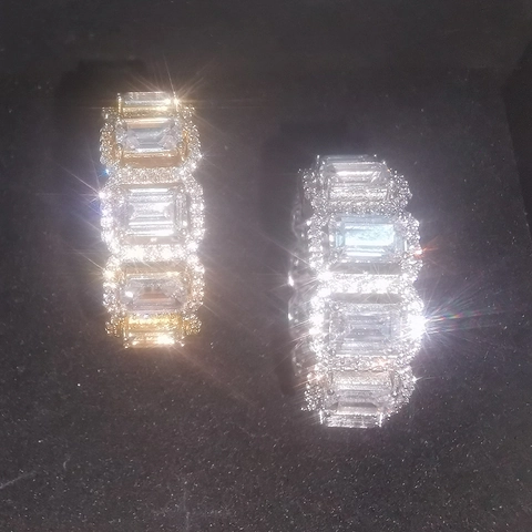 Anillo Hip Hop Personalizado de Cobre Rectangular Circonia Hueco Unisex Oro Plata Galvanizado Incrustado Circonia Joyería Anillo