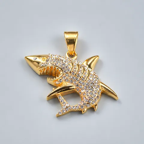 Collar con Colgante de Hip Hop de Acero Inoxidable para Hombre Circonia Incrustada Tiburón Cabeza de León Medalla de San Benito Joyería Punk