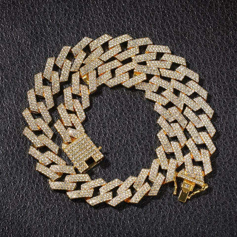 Collana Bracciale Maglia Cubana Hip Hop Lega Uomo Iced Out Tripla Fila Zirconia Pave Streetwear Rap Performance Gioielli