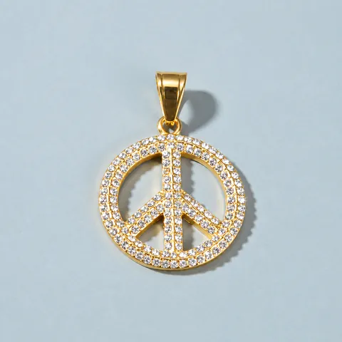Collier Pendentif Hip Hop en Acier Inoxydable Strass Or Argent Rose Étoile Signe de Paix Bijoux Tendance Homme Femme