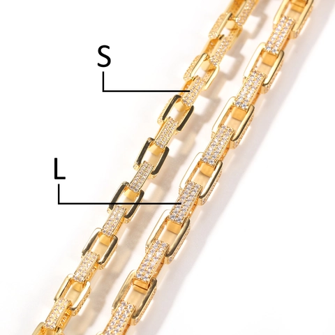 Collana Bracciale a Catena Veneziana Quadrata Hip Hop con Zirconia Intarsiata Oro Argento Placcato Gioielli Streetwear Unisex
