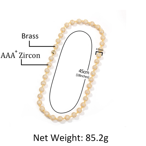 Hip Hop Iced Out Round Bead Chain Necklace Copper AAA Zircon Micro Pave Brass Bling Neckwear For Men Women Streetwear Jewelry
