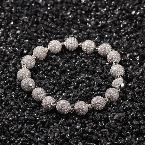 Hip Hop Brass Micro Pave Zircon Round Ball Bracelet Gold Silver Pink Bling Beaded Bracelets Jewelry For Men Women Daily