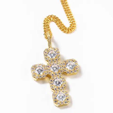 Collier Pendentif Croix Hip Hop Pendentif en Laiton avec Zircon Chaîne Cubaine Torsadée en Acier Inoxydable pour Hommes Femmes Bijoux de Mode