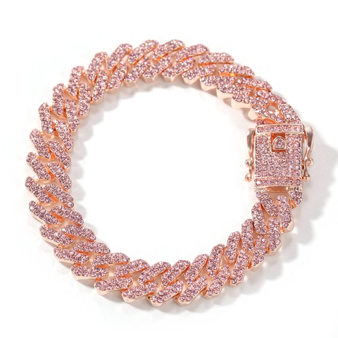 Luxus Herren Iced Out Panzerkette Halskette Roségold Vergoldete Legierung Rosa Zirkonia Hip Hop Streetwear Schmuck