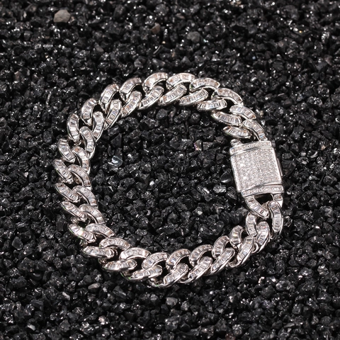 Heren Hip Hop Cubaanse Schakel Armband Koper Iced Out Ingelegde Strass Goud Zilver Armband Cool Streetwear Sieraden Accessoire