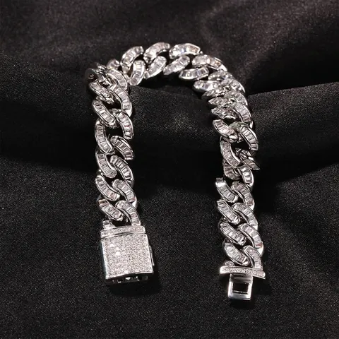 Heren Hip Hop Cubaanse Schakel Armband Koper Iced Out Ingelegde Strass Goud Zilver Armband Cool Streetwear Sieraden Accessoire