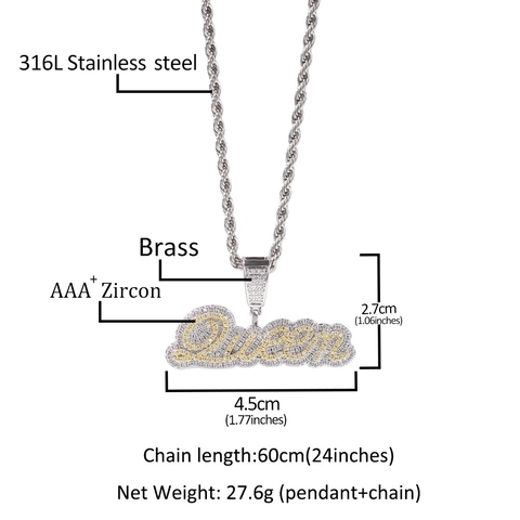 Personalisiert Name Anhänger Halskette Kupfer Zirkonia Iced Out Hip Hop Schmuck Für Herren Damen Seilkette Halskette
