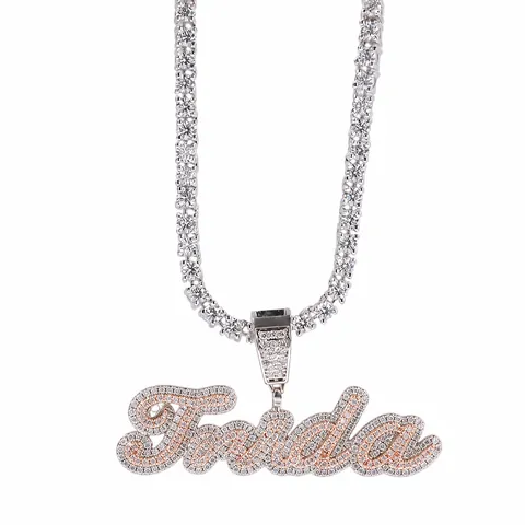 Personalisiert Name Anhänger Halskette Kupfer Zirkonia Iced Out Hip Hop Schmuck Für Herren Damen Seilkette Halskette