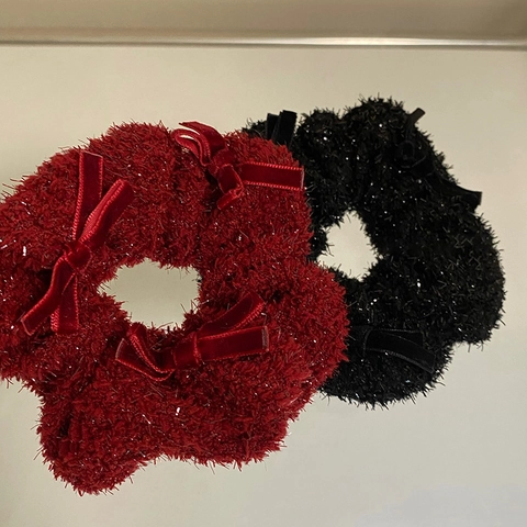 Französisch Vintage Plüsch Schleife Haargummi Mit Glanzseiden Glitzer Haarbänder Damen Neujahr Party Haarschmuck