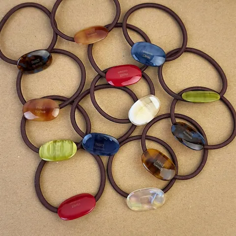 French Oval Resin Handmade Hair Tie Elastic Rubber Band For Women Sweet Candy Color Geometric Hair Accessories Head Rope